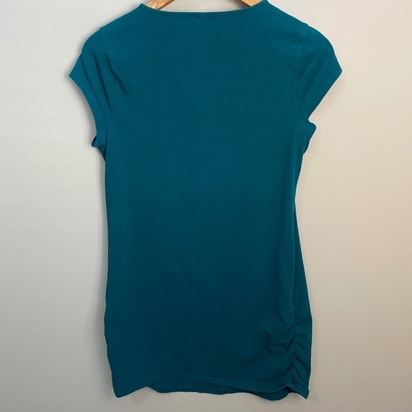 Thyme Maternity Teal Asymmetric Square Neck Short Sleeve‎ Tunic Top Size Large - Picture 3 of 9